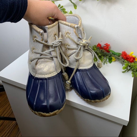 SOLD❌Jack Rogers Gold Blue Chloe Duck Boots - Picture 5 of 8